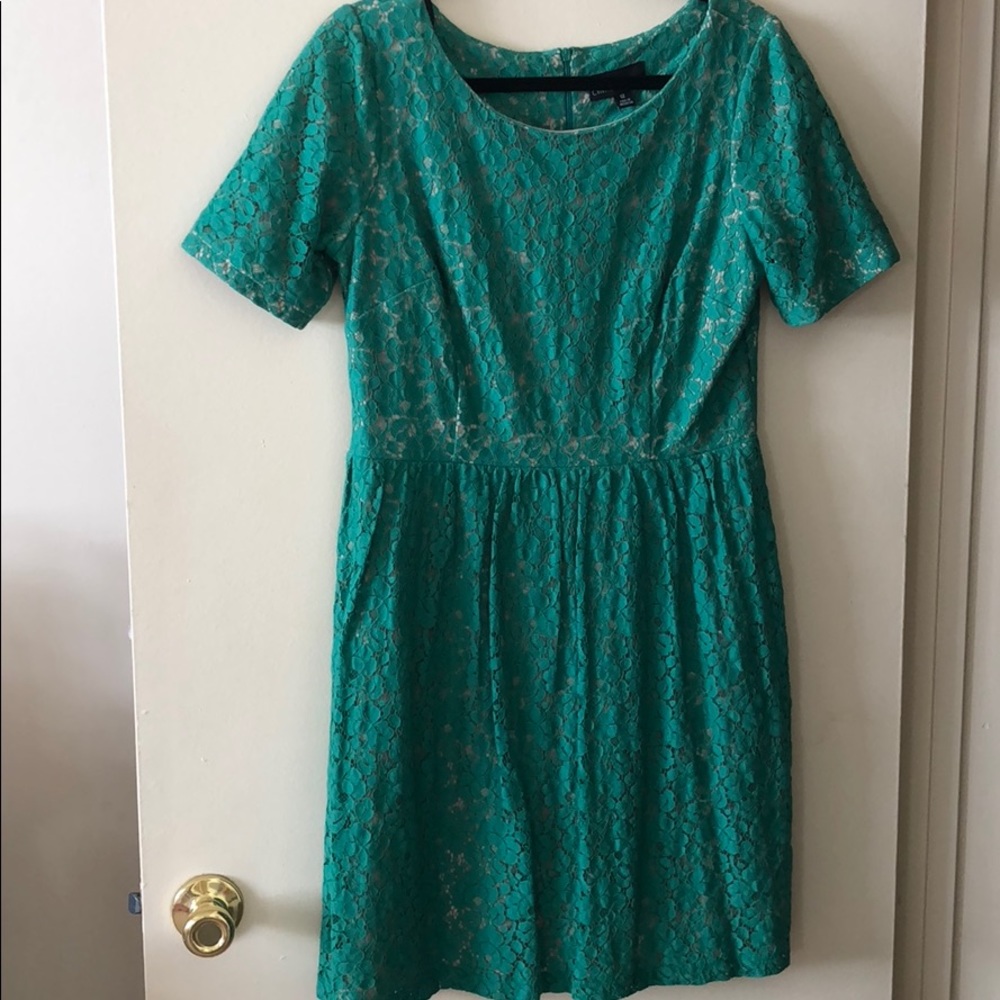 Cynthia Rowley Green/nude lace dress SZ 12